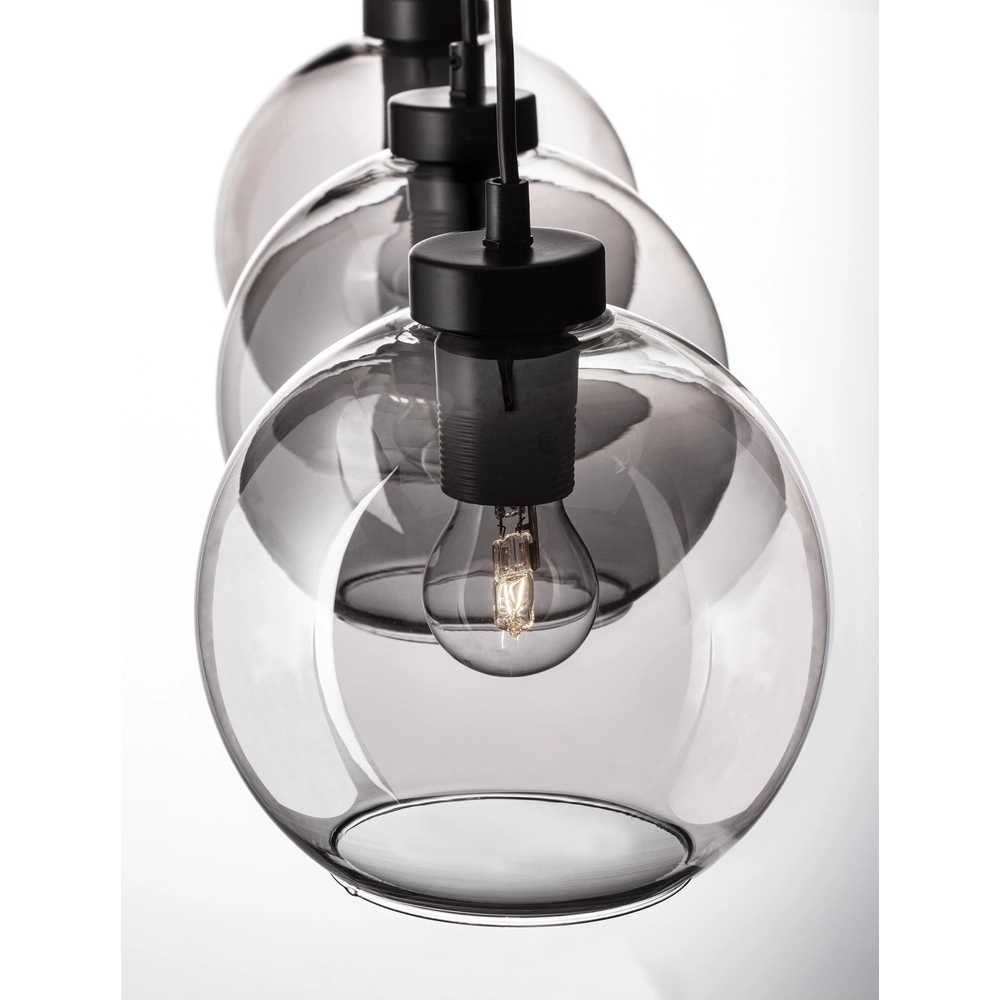 Suspension Palmer 3 lumières droites noires avec verre fumé Lyora 5212017430960