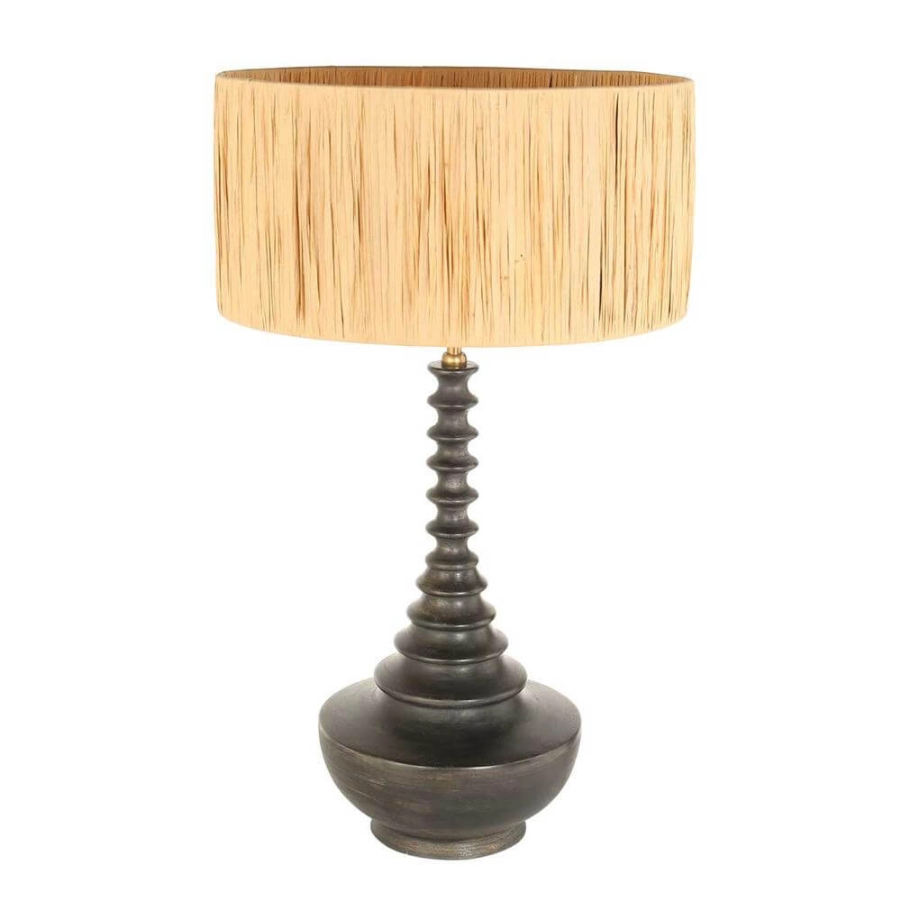 Lampe de table unique Bois avec capuche couleur paille