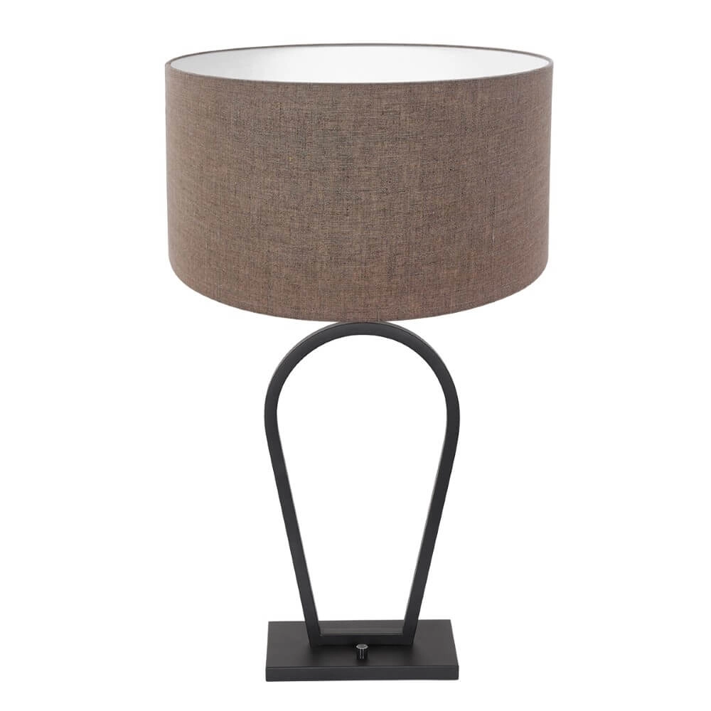 Lampe de table noire Stang avec abat-jour en lin taupe