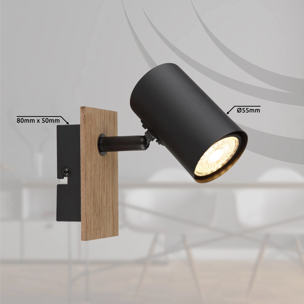 Lampe murale Linca noir avec bois Globo 9007371449941