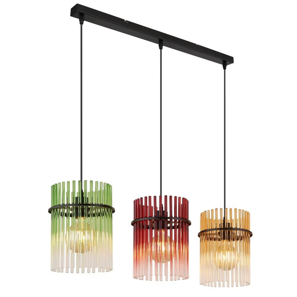 Suspension noire Gorley Verre coloré 3 lumières