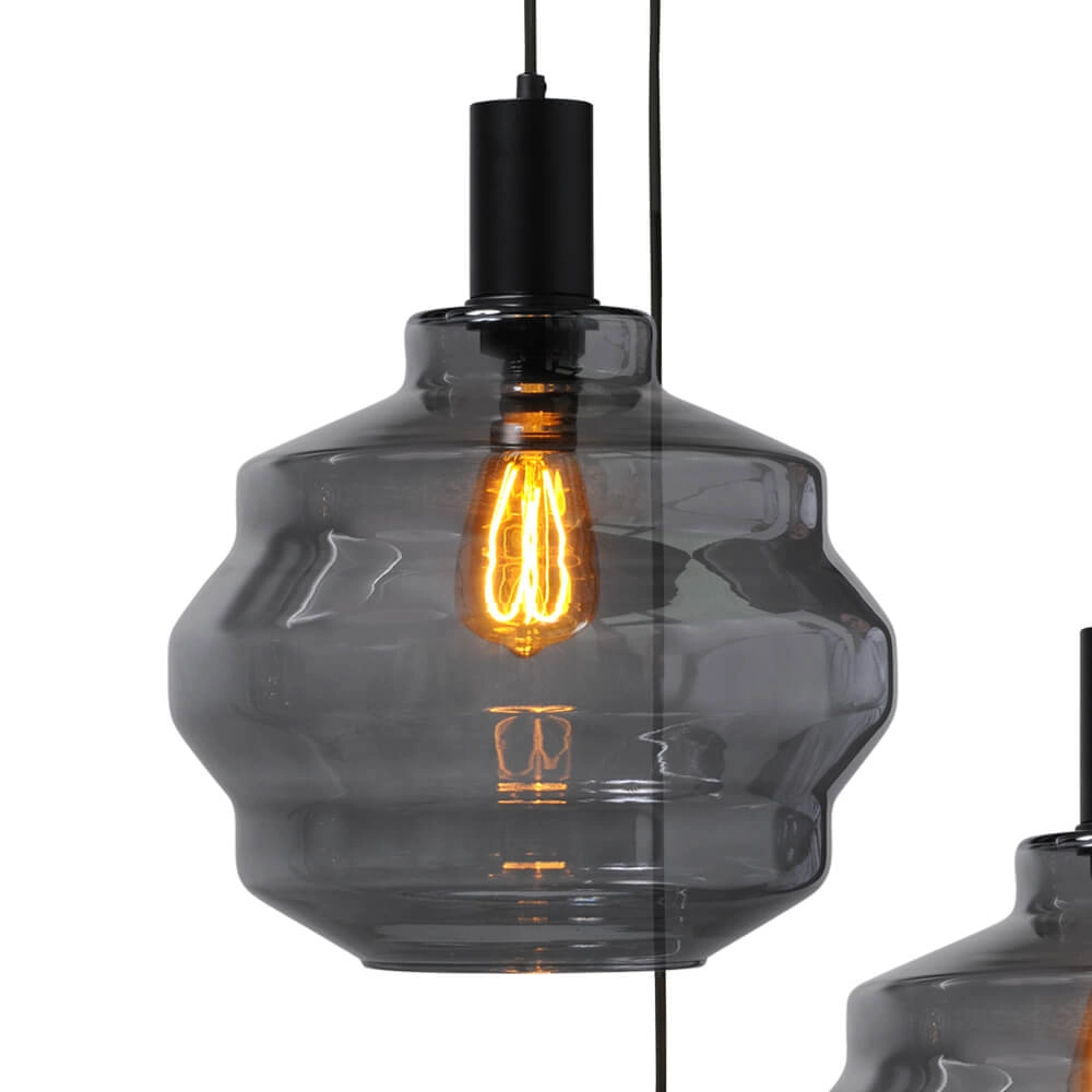 Suspension loft 3 lumières - noire - Porto avec verres à fumée Ball - Ø 30cm Masterlight 8718121270746