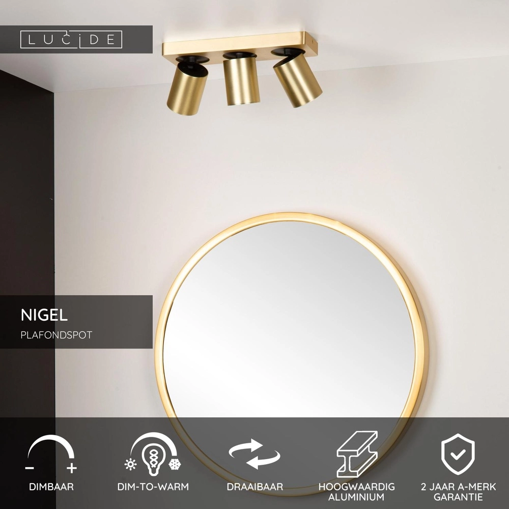Projecteur de plafond Nigel Or 3 vieux Lucide 5411212092991
