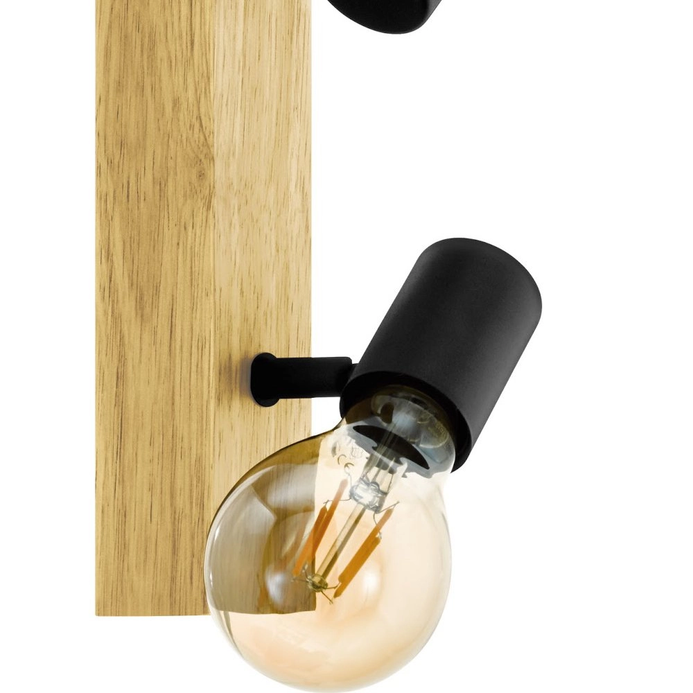 Spotlight Townshend 3 2 lumières noir avec bois Eglo 9002759994785