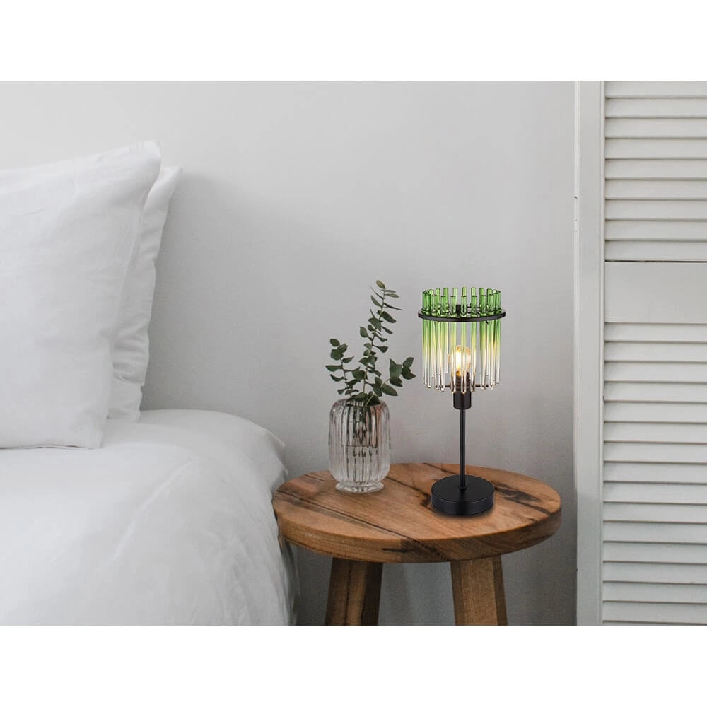 Lampe de table noire Gorley avec verre vert Ø 15cm Globo 9007371465972