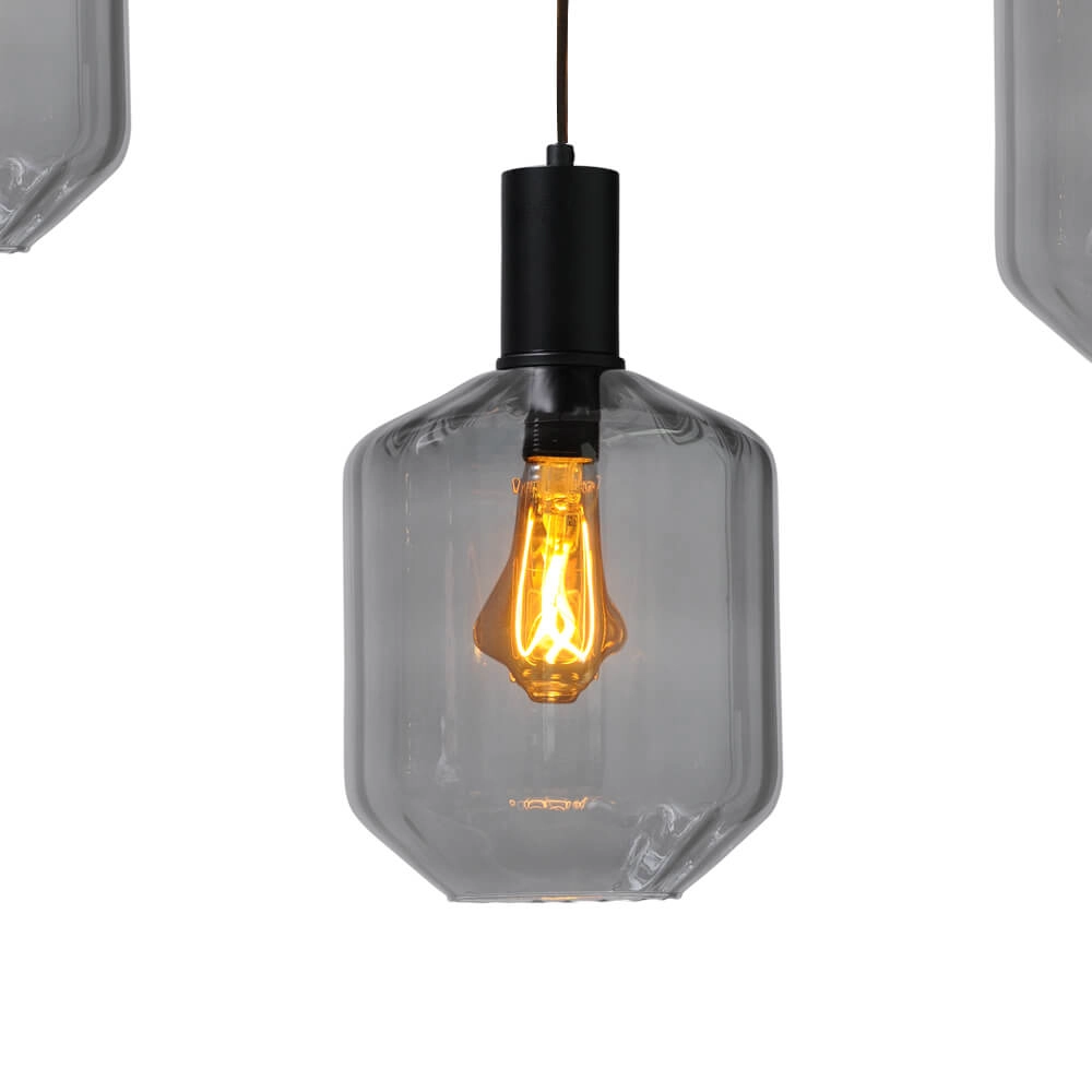Lampe suspendue 5 lumières - noire - Porto avec des verres à fumée Jagger Masterlight 8718121270302