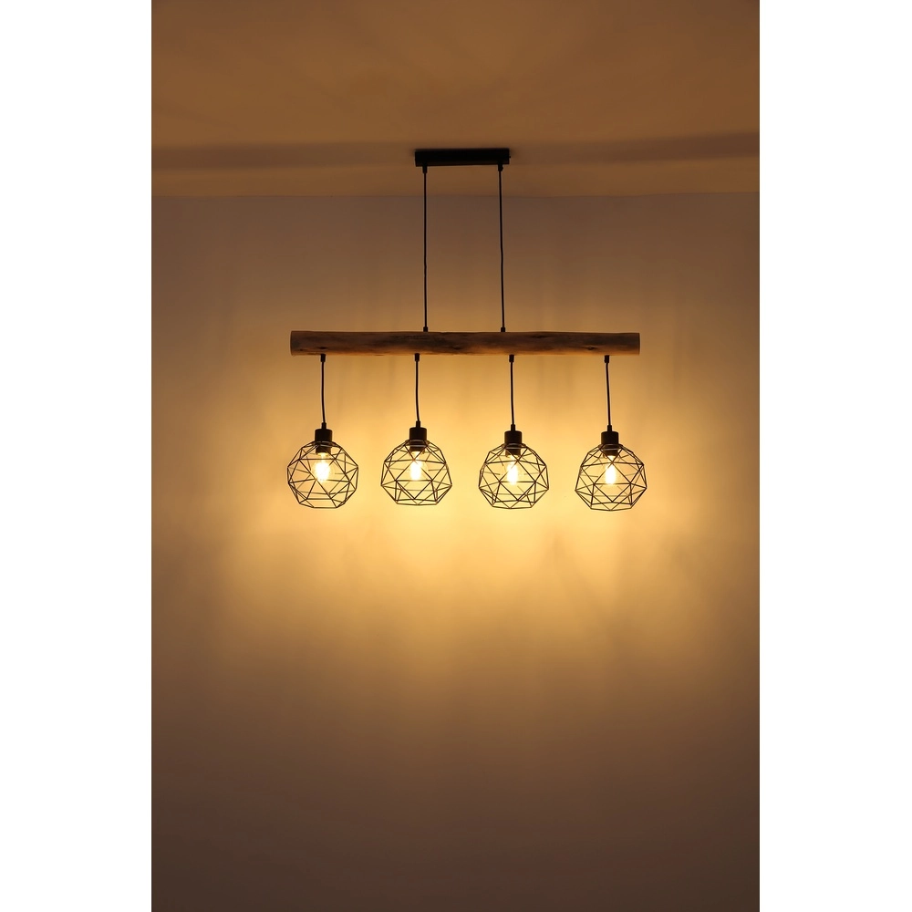 Lampe de table à manger à 4 lumières Theodor noir avec bois Globo 9007371400676