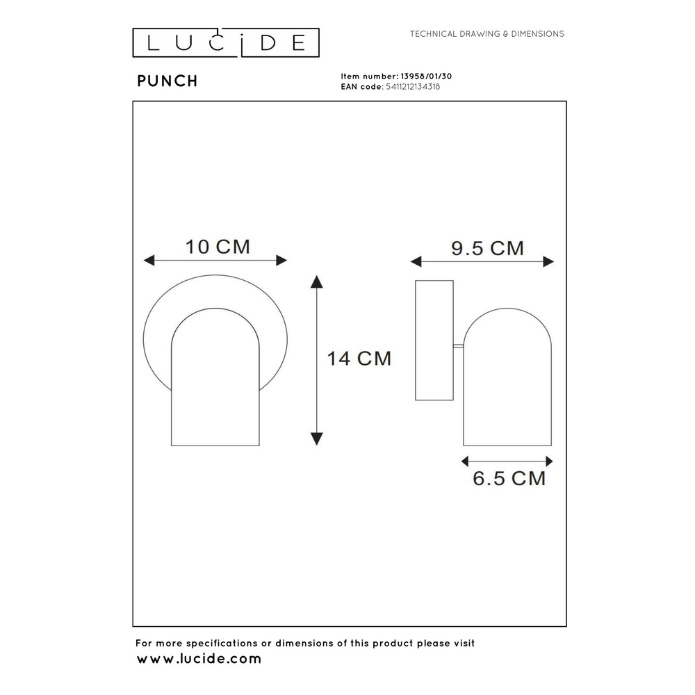 Projecteur de plafond Punch Noir simple Lucide 5411212134318