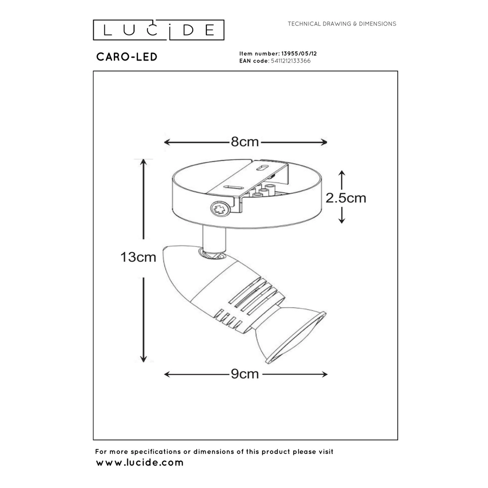 Projecteur de plafond Caro-Led Matt Chrome Lucide 5411212133366