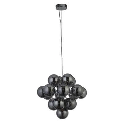 Lampe suspendue Verre Berry Globe 17 lumières noir avec verre fumé Searchlight 5053423190471