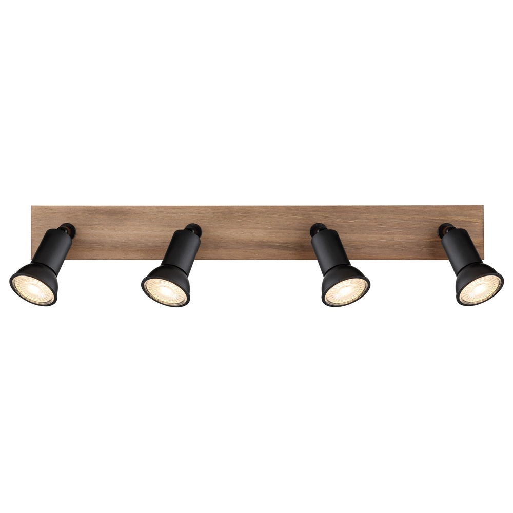 Projecteur de plafond Drew noir avec 4 lumières en bois Globo 9007371436781