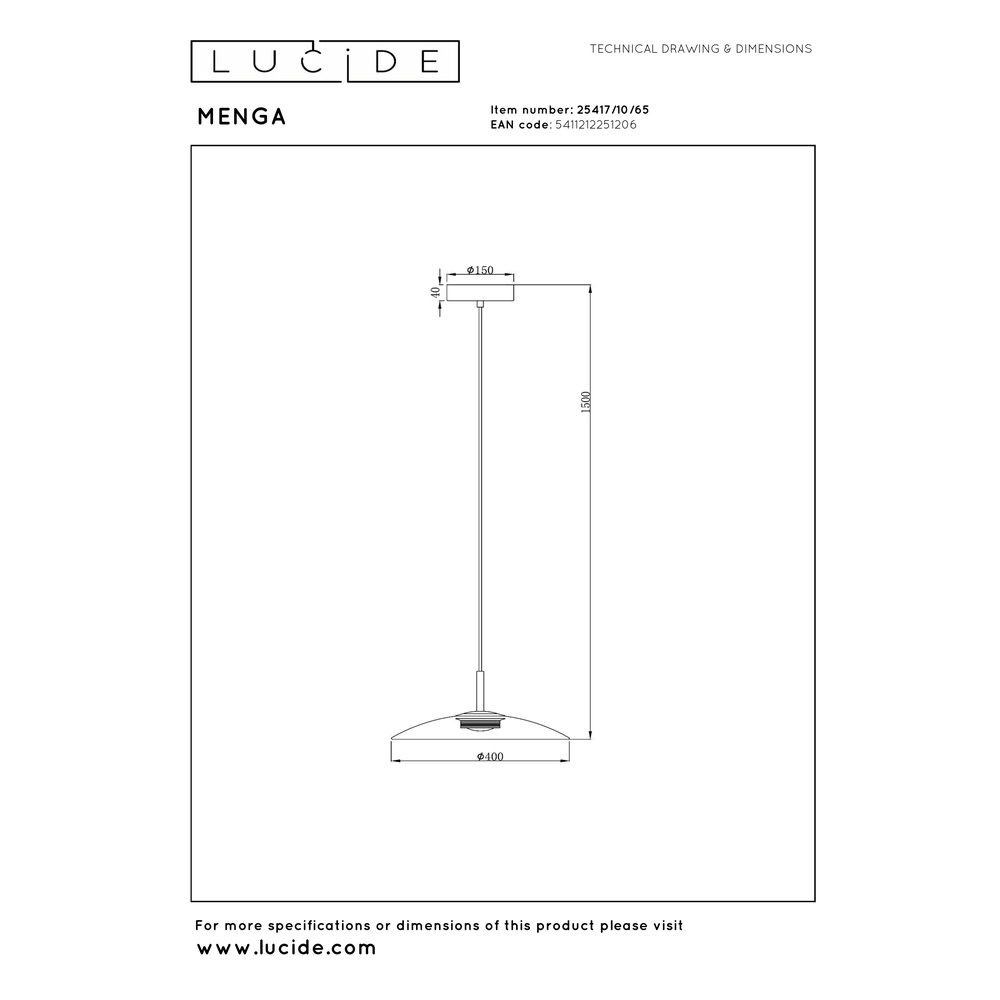 Lampe suspendue élégante Menga Ø verre fumé de 40 cm Premium by Lucide 5411212251206