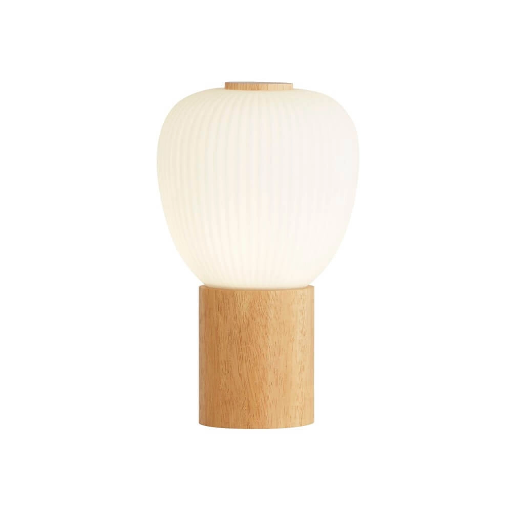 Lampe de table en bois Ella avec verre blanc