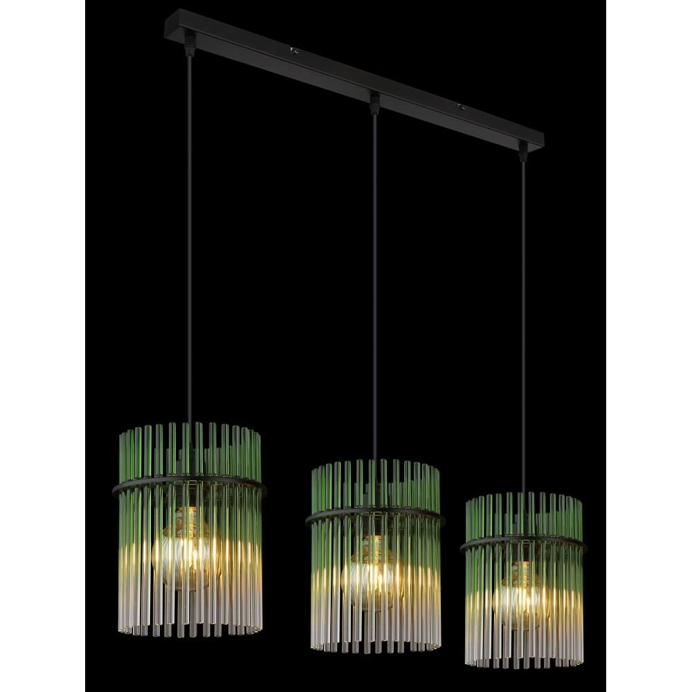Suspension noire Gorley avec verre vert 3 lumières Globo 9007371474974
