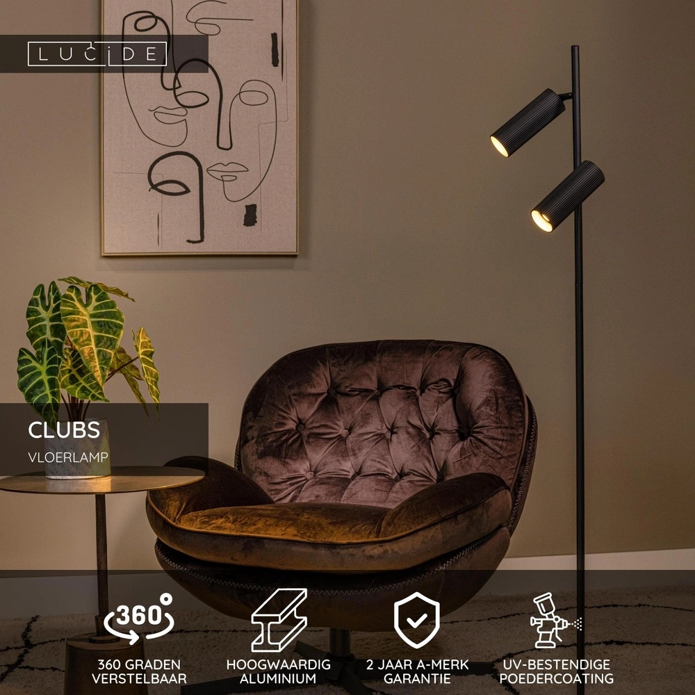 Lampe de pied Clubs Noir Lucide 5411212093462
