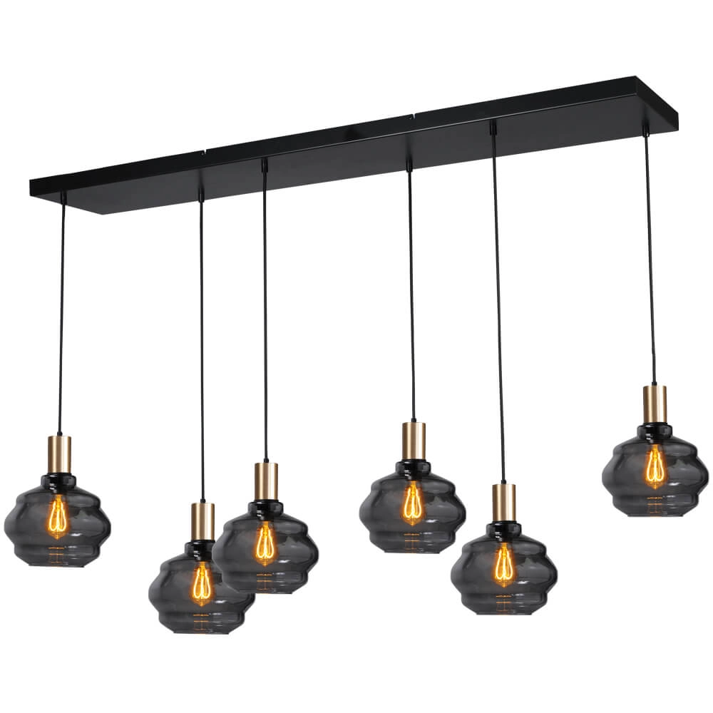 Lampe suspendue 6 lumières - dorée - Porto avec des verres à fumée Ball