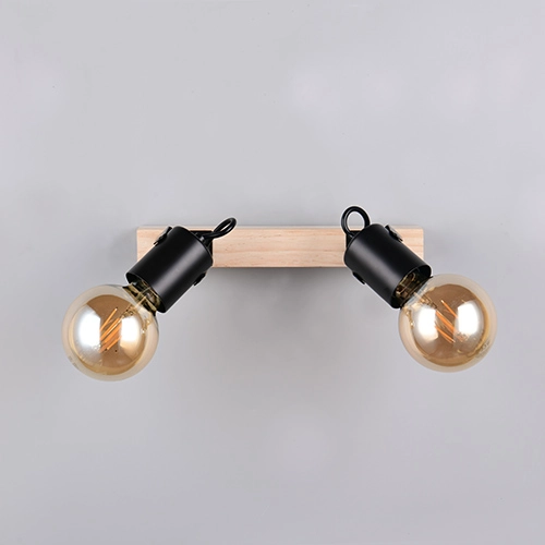 Double éclairage au plafond Lynar noir avec bois Trio 4017807670721