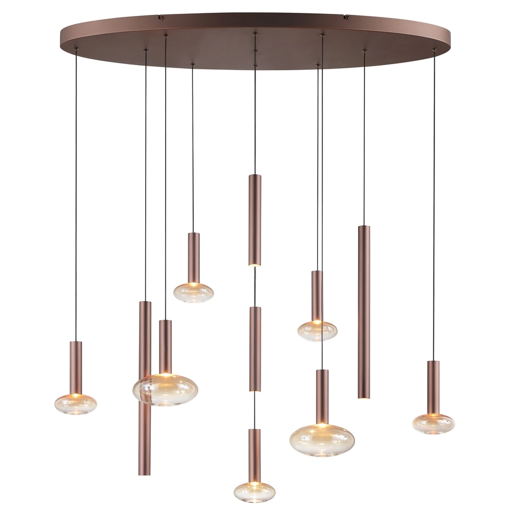 Lampe suspendue Veridian Café brun avec ovale en verre ambré