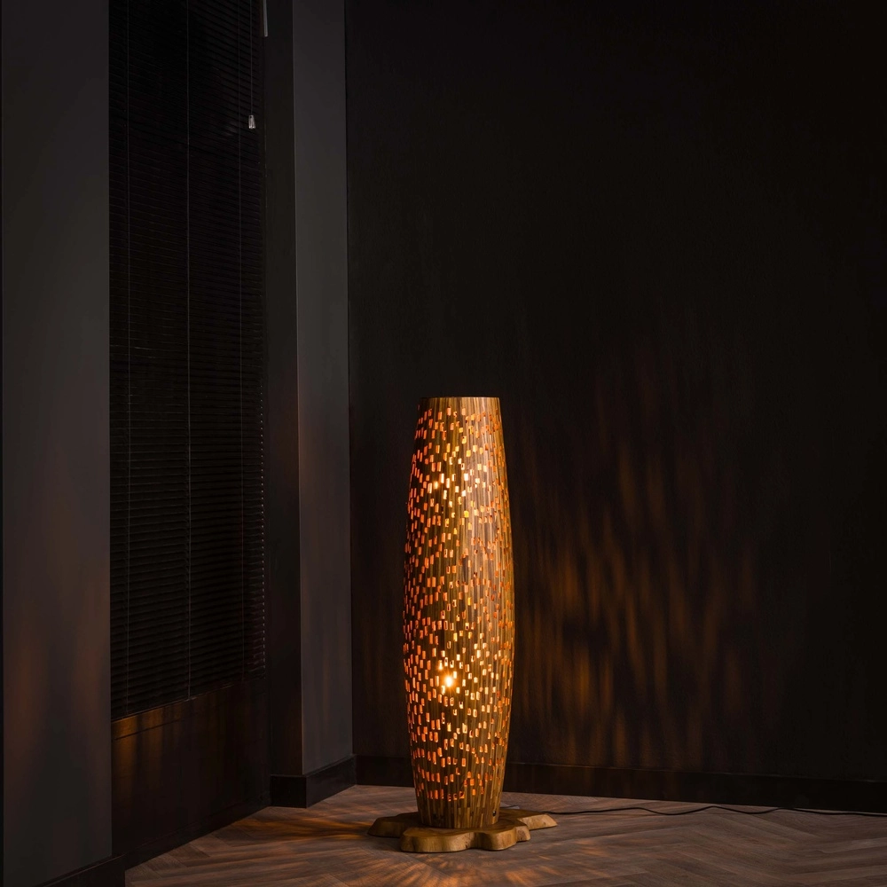 Lampe de sol en bois Bars Teck - 104 cm - Ø 40 cm