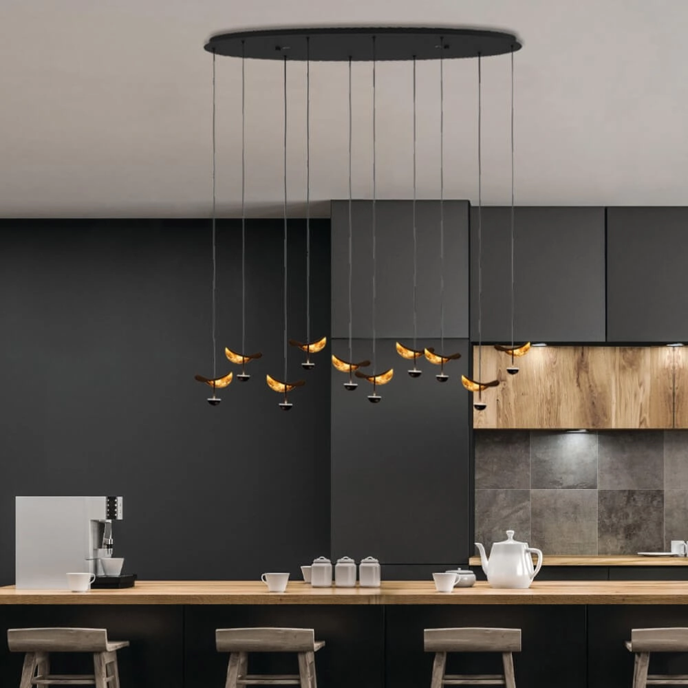 Lampe à suspension ovale Dracera noir avec de l'or Stars of Light 9008606270569