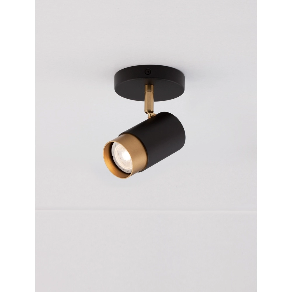 Spot de plafond Pogno Single noir avec or Spot de plafond Pogno Single noir avec or