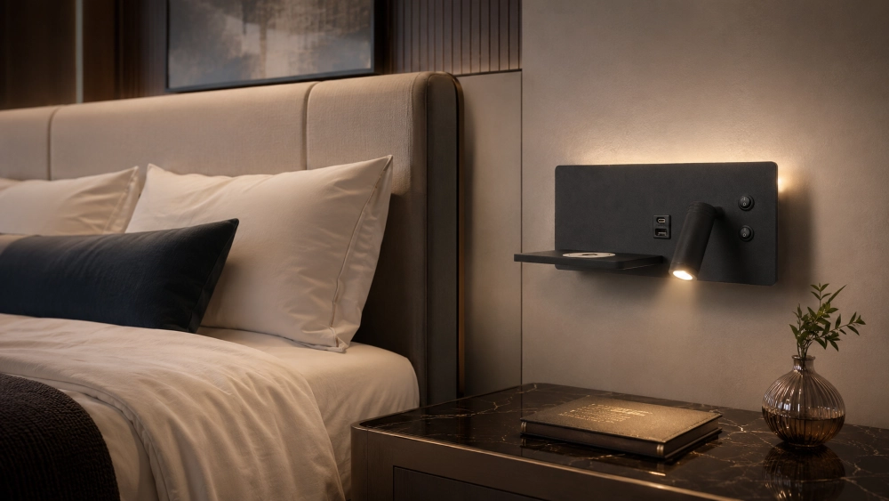 Lampe de chevet Charge Noir droit avec chargeur sans fil Artdelight 8720701103665
