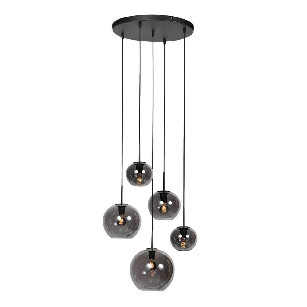 Suspension 5 lumières HaloSwap Verre rond noir et fumé Steinhauer 8712746179620