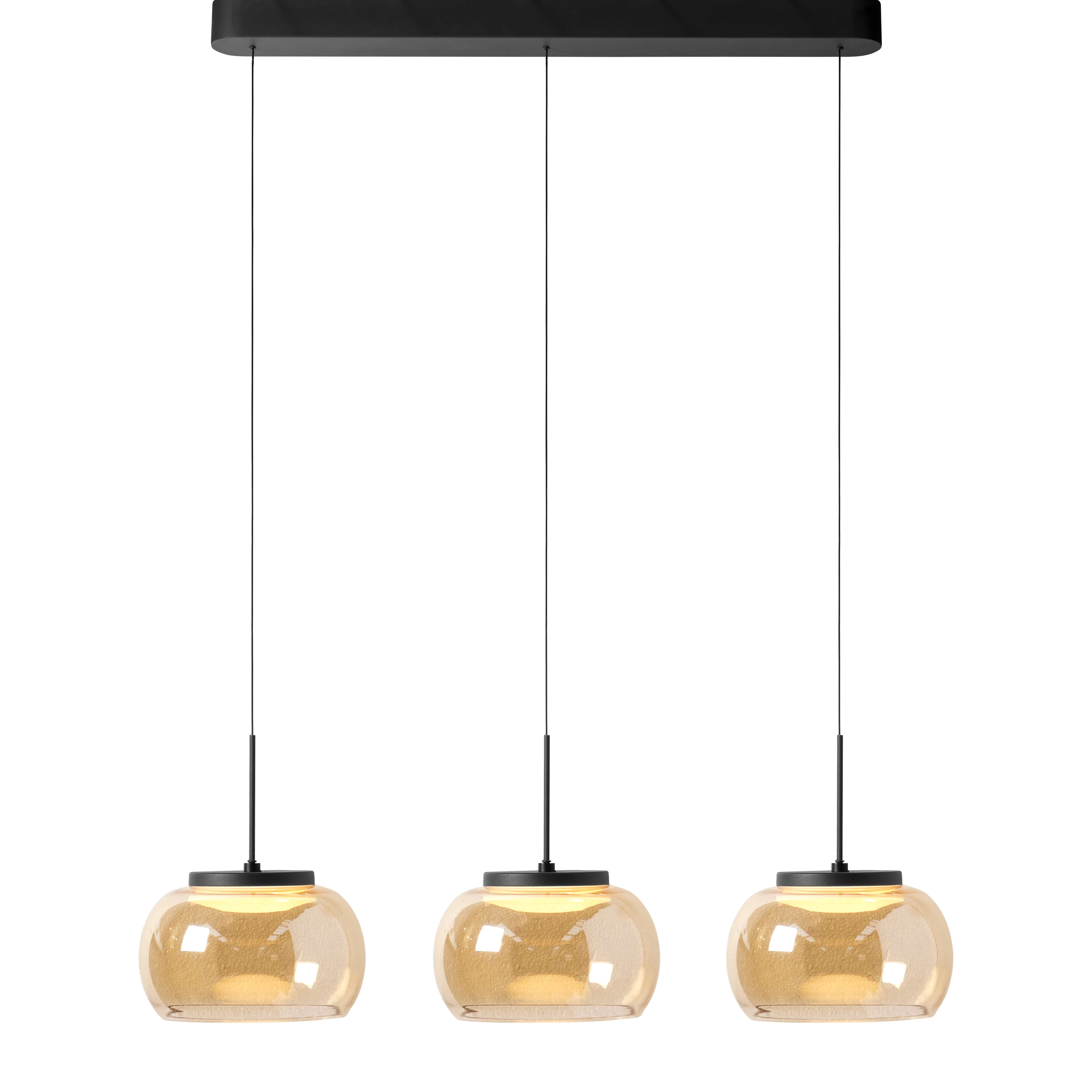 Suspension 3 lumières Bounto verre ambré droit noir Suspension 3 lumières Bounto verre ambré droit noir