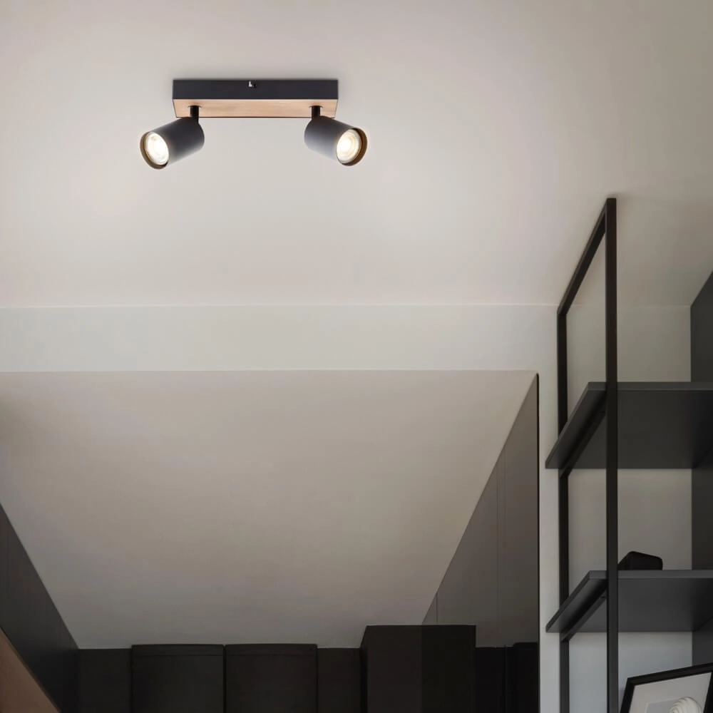 Lampe à 2 lumières Jello Wood noir avec du bois Brilliant 4004353428388
