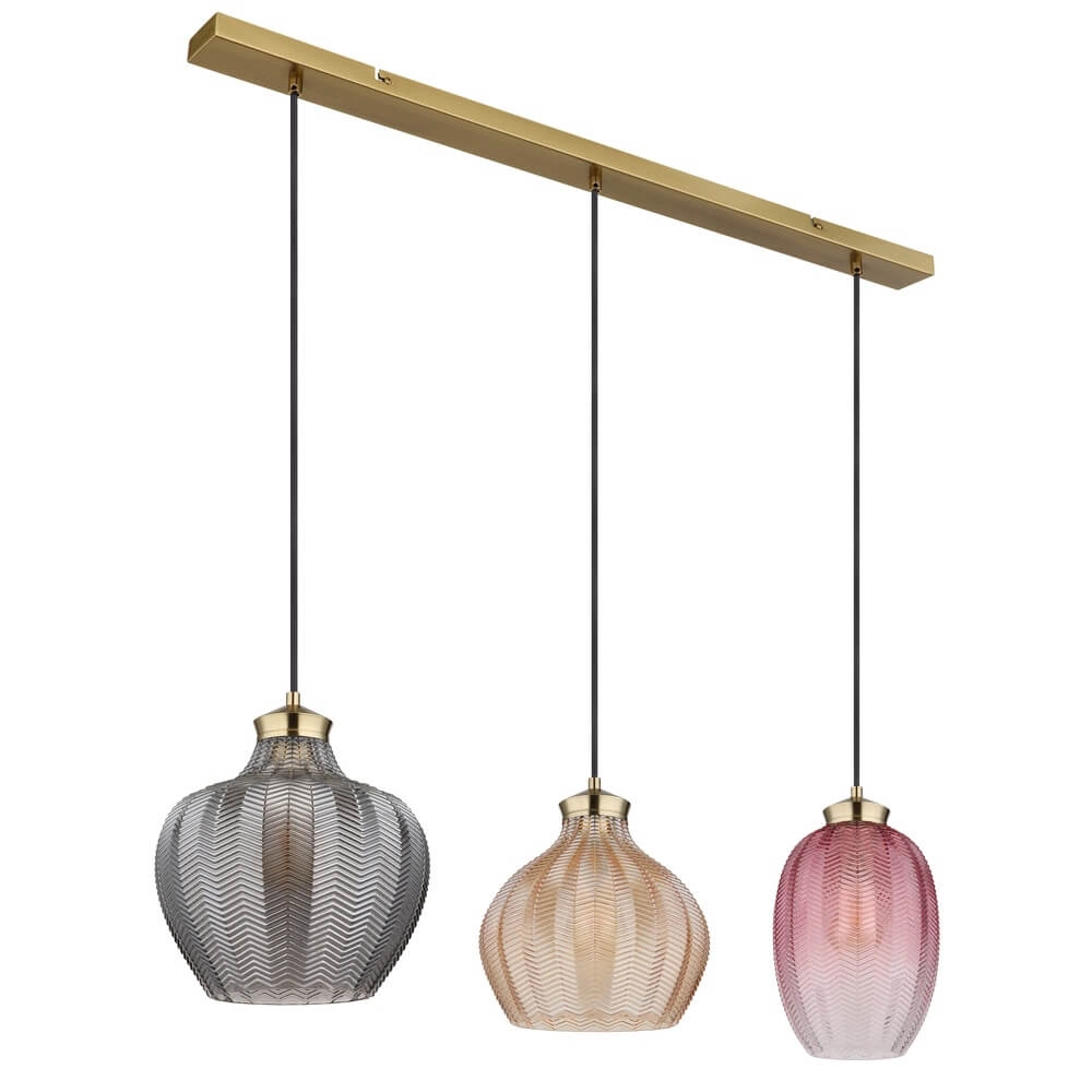 Suspension dorée Jessica avec verre coloré 3 lumières Globo 9007371475124