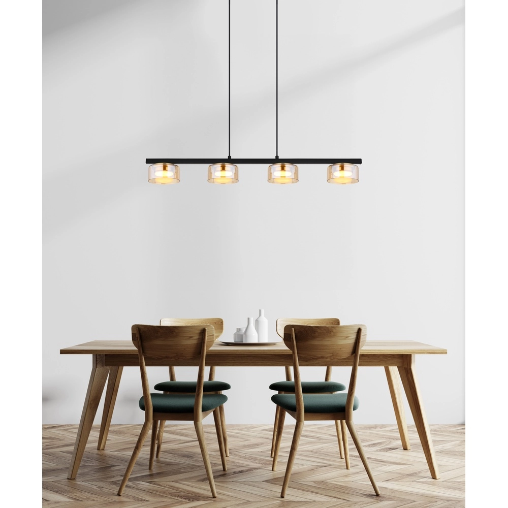 Lampe pendante de conception Higgins Noir 4 clairs avec verre ambré Globo 9007371522828