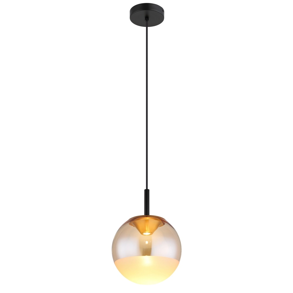 Lampe pendante de conception Severin noir avec verre ambré