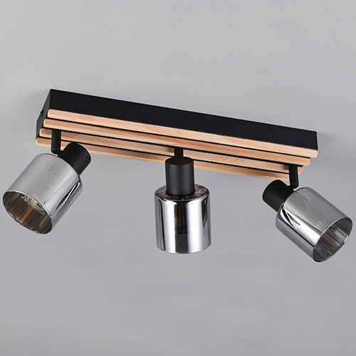 Lampe de plafond à 3 lampes Travia noir avec bois Trio 4017807682601