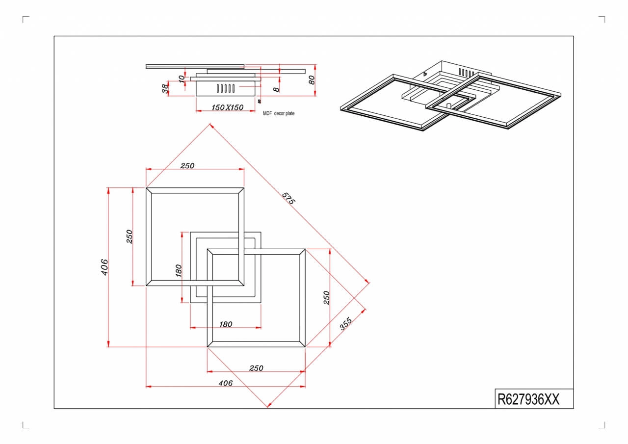 Plafonnier Giro carré Trio 4017807562019