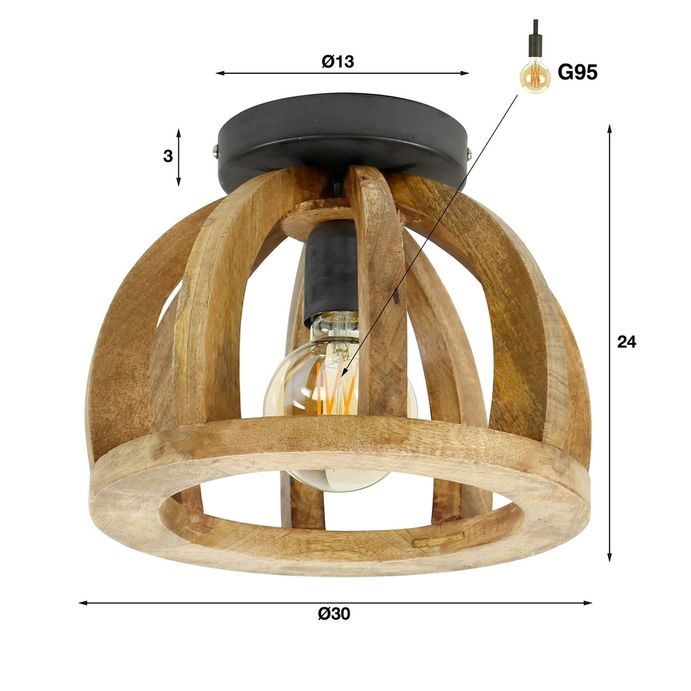 Lampe de plafond en bois Orba Ø 30cm - mangue Lyora 8716803513228