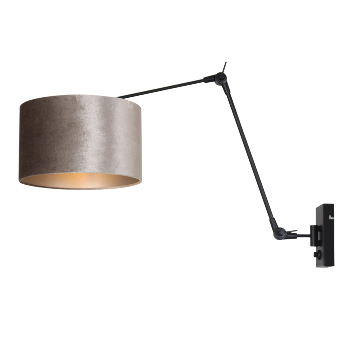 Lampe de lecture murale Prestige Chic noir avec abat-jour en velours taupe de 30 cm