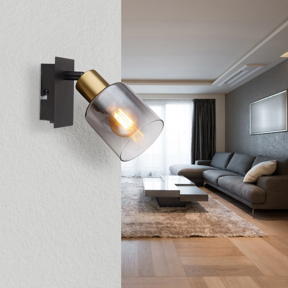 Lampe murale Hollsy noir avec verre fumé Globo 9007371457847