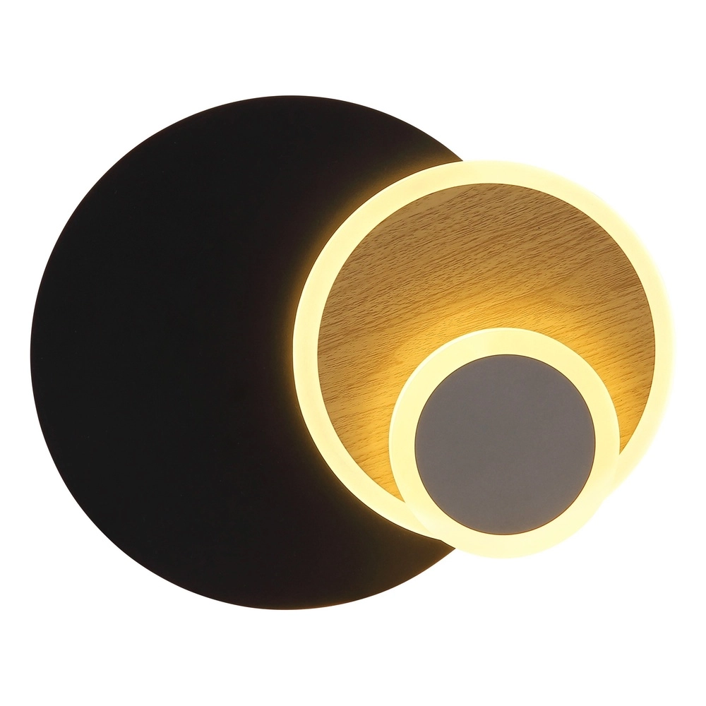 Lampe murale noire Odonell avec du bois