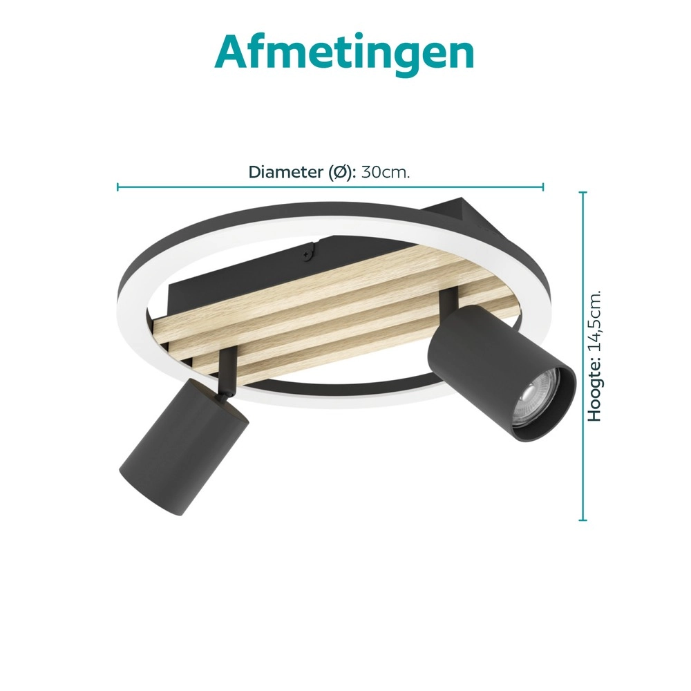 Lampe de plafond moderne Cembrano 2-noir clair avec bois Eglo 9008606388264