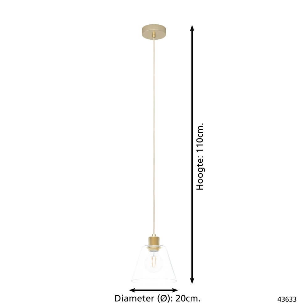 Lampe à suspension en verre Copley or avec verre Eglo 9002759436339
