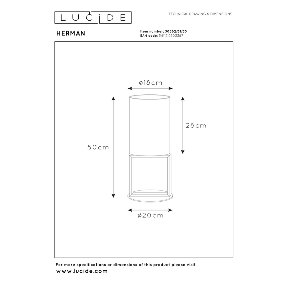 Lampe de table Herman Noir Lucide 5411212303387