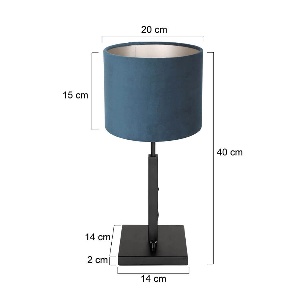 Lampe de table en velours Stang bleu avec du noir Steinhauer 8712746147377
