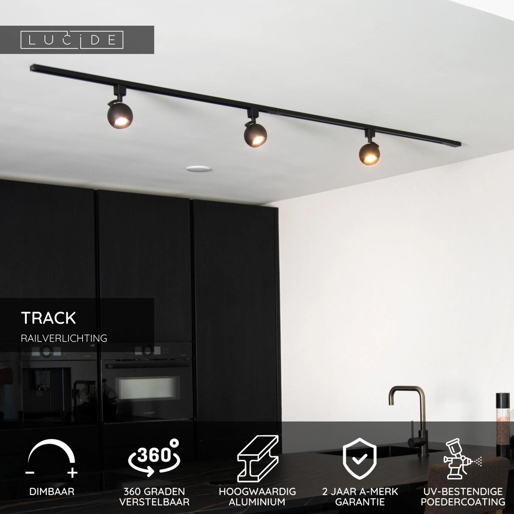 Spot ferroviaire Track Favori Noir monophasé Lucide 5411212093349