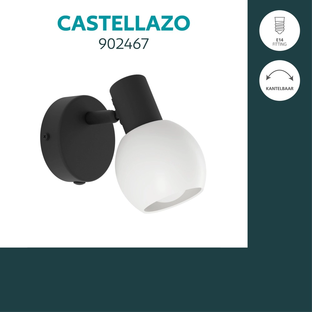 Lampe murale Castellazo noir avec verre blanc Eglo 9008606392124