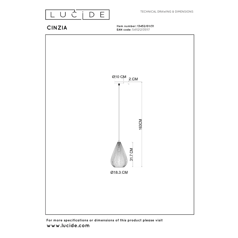 Lampe pendante de conception Cinzia blanc Ø 18,3 cm Lucide 5411212135117