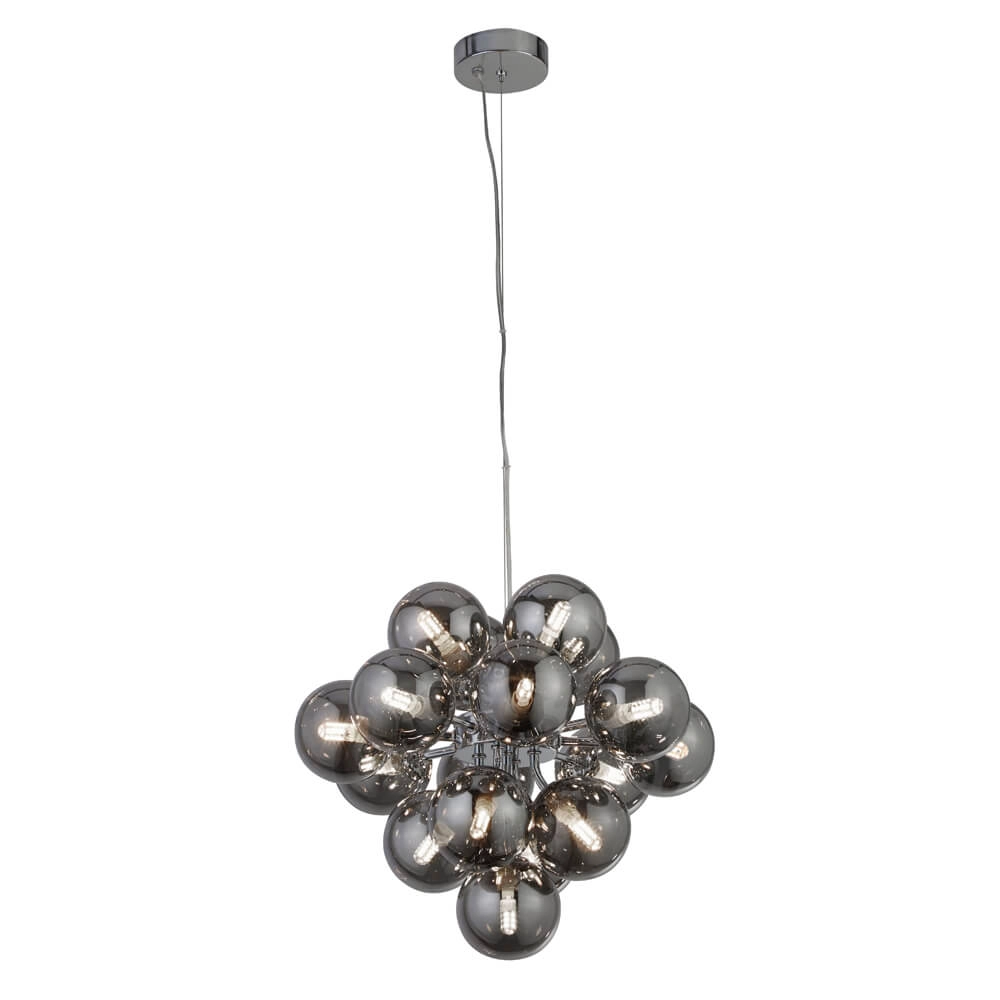 Lampe suspendue Verre Berry Globe 17 lumières noir avec verre fumé