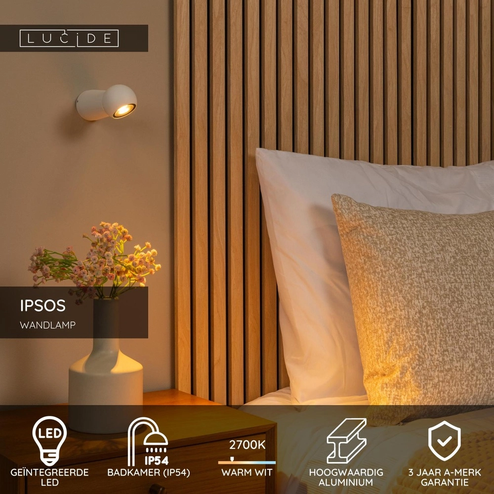 Lampe murale de salle de bain Ipsos IP54 blanc Lucide 5411212334015