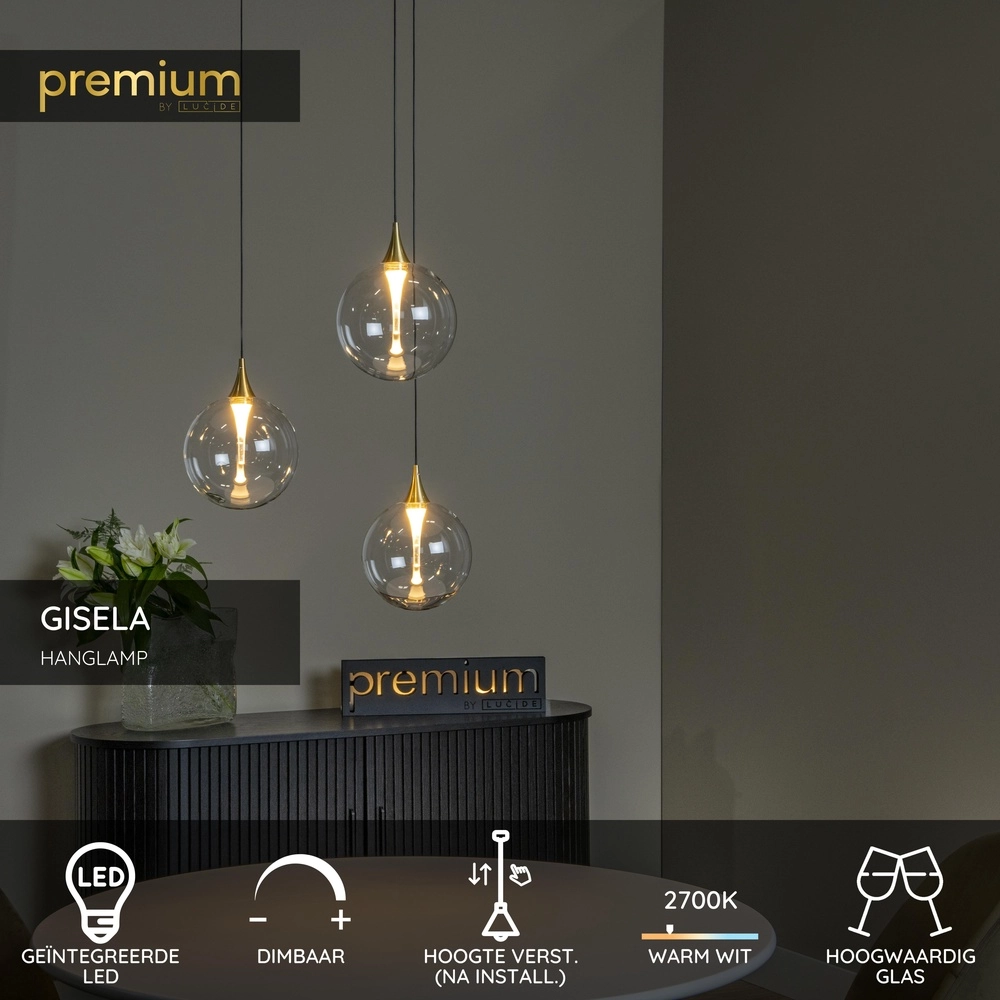 Suspension LED de conception Gisela transparent - 3x Ø 16cm Premium by Lucide 5411212134783