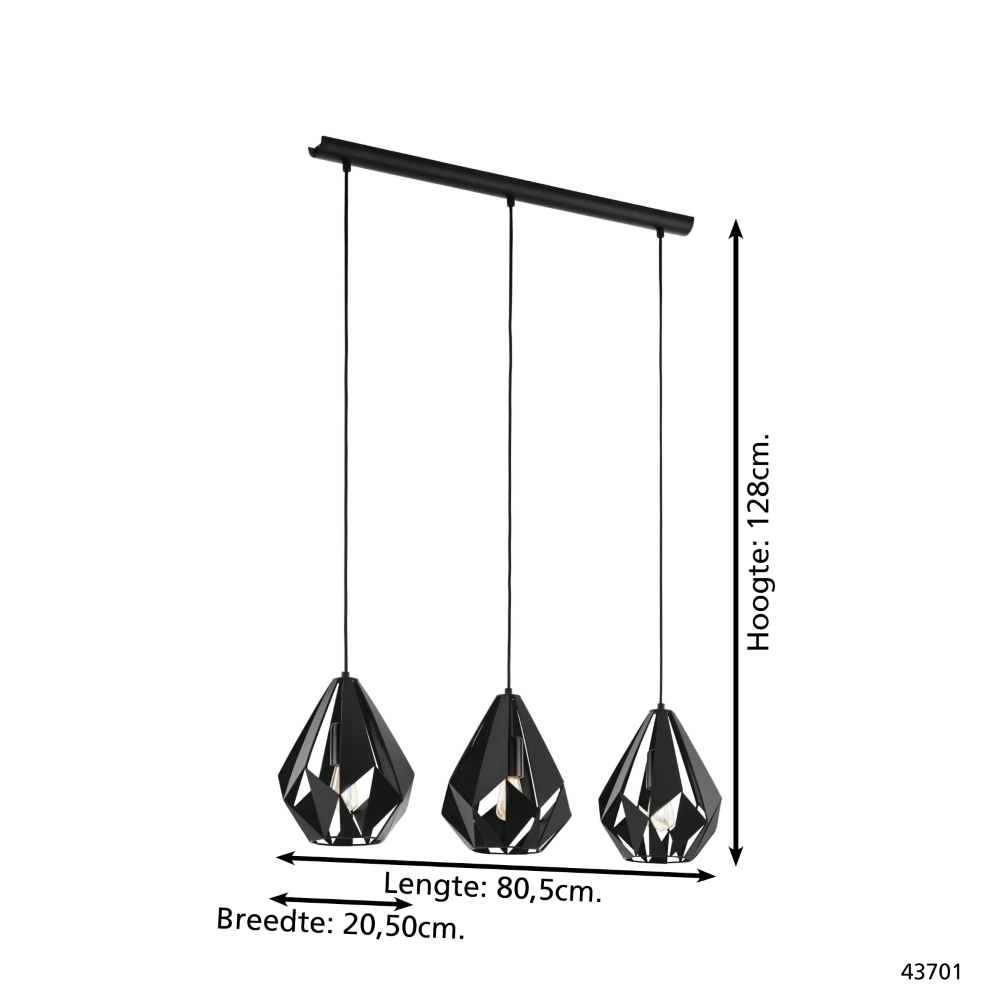 Suspension noire Carlton 5 3 lumières Eglo 9002759437015