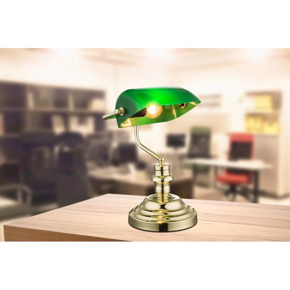 Lampe de bureau classique Antique métal avec verre vert Globo 9007371100965
